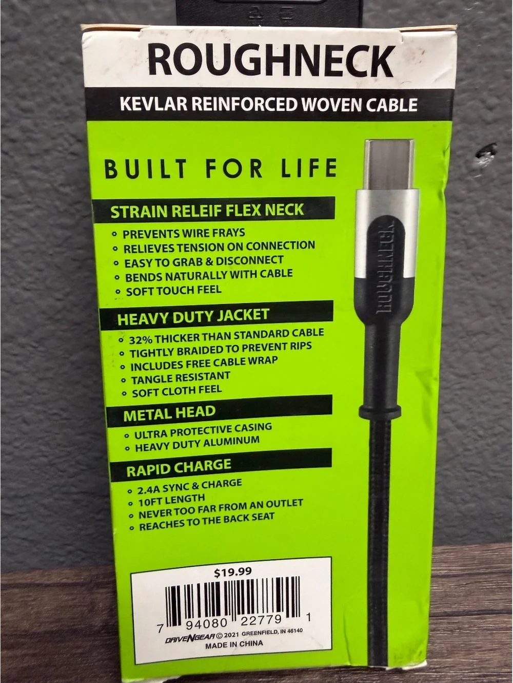 10ft Roughneck USB-C to USB-A Cable 2.4A Indestructible Heavy Duty Cord New